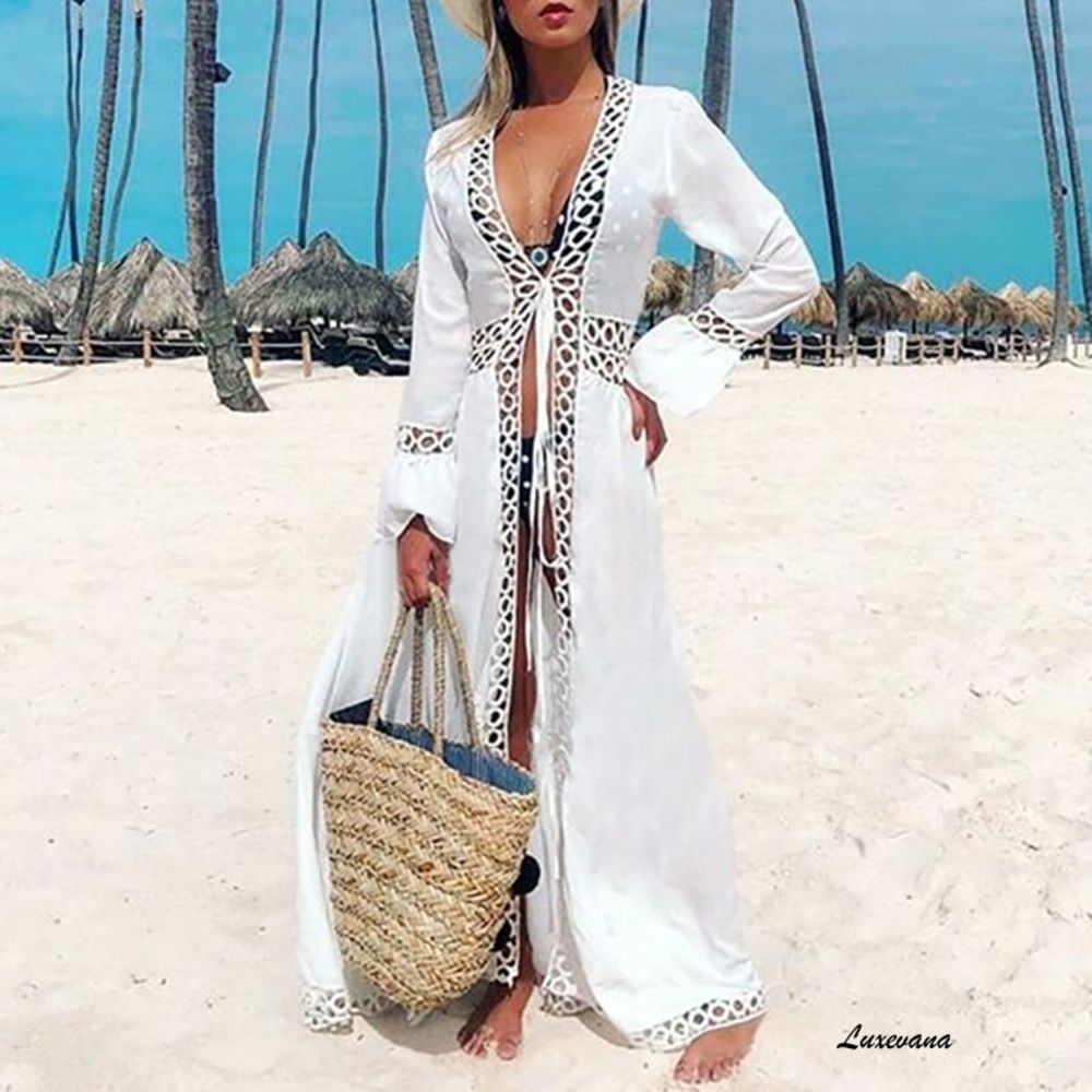 White Beach Kimono Boho Lace Bikini Cover Up - Picture 2 of 6